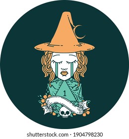 icon of crying human witch with natural D20 roll