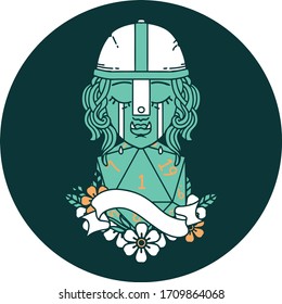 icon of crying orc fighter character face with natural one d20 roll