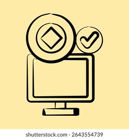 Icon crypto accepted. Crypto currency elements. Icon in hand drawn style.