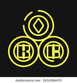 Icon crypto currency. Cashless society elements. Icon in neon style.