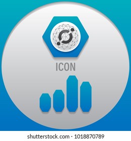 ICON. Crypto currency sign emblem with a bar graph. Use for logos, print products, page, design web site and mobile app. Vector illustration.