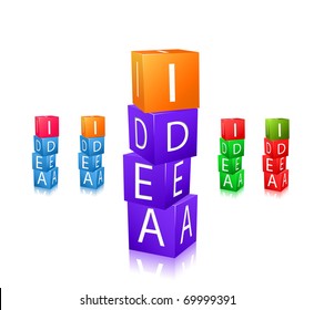icon of cubes with letters and word idea icon set. isolation on white background