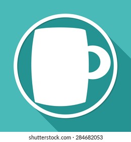 Icon A cup of coffee on white circle with a long shadow