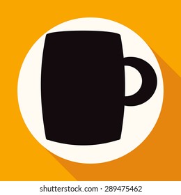 Icon A cup of coffee on white circle with a long shadow