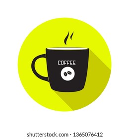 Icon a cup of coffee with yellow background in Silhouette design - vector
