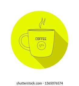 Icon a cup of coffee with yellow background in Lineart design - vector