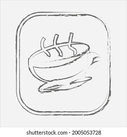 Icon of a cup with a hot drink in a frame on a white background. An abstract image. Stock vector illustration.