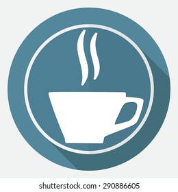 Icon cup on white circle with a long shadow