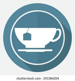 Icon cup on white circle with a long shadow