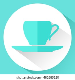 Icon. Cup and saucer in a flat style. Vector illustration.