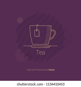 Icon Cup of tea with a tea bag inside. For app, restaurants and cafes.