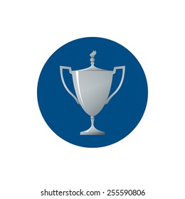 Icon cup of winner, blue icon silver trophy cup , vector illustration