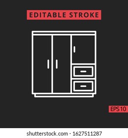 Icon cupboard, wardrobe line, outline vector sign, linear style pictogram isolated on black. Furniture symbol, Editable Stroke. 48x48 pixel perfect.