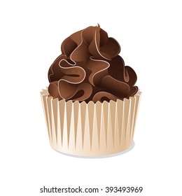 Icon cupcake isolated on white background. Chocolate cake with cream. Vector illustration.