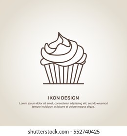 Icon cupcake. Line style. Flyer or postcard. Vector illustration.