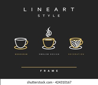 Icon cups . Emblem line art design. Elegant brochure for restaurant and coffee. Design menu