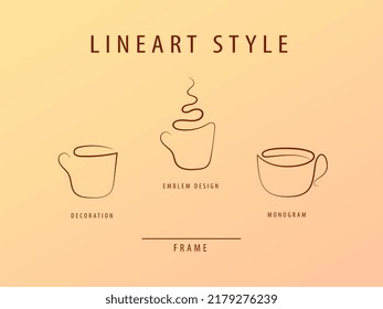 Icon cups. Logo line artistic design. Elegant brochure for restaurant and cafe. Design menu