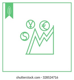 Icon of currency rate graph with dollar, euro, yen signs
