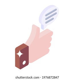 Icon of customer testimonial in isometric design