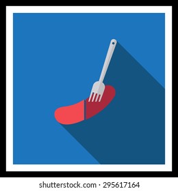 Icon of cut sausage on fork