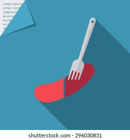 Icon of cut sausage on fork
