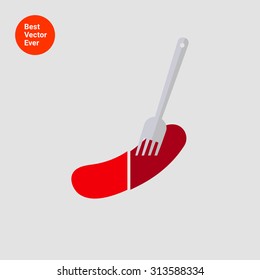 Icon of cut sausage on fork