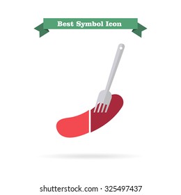 Icon of cut sausage on fork