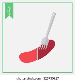 Icon of cut sausage on fork