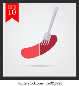 Icon of cut sausage on fork