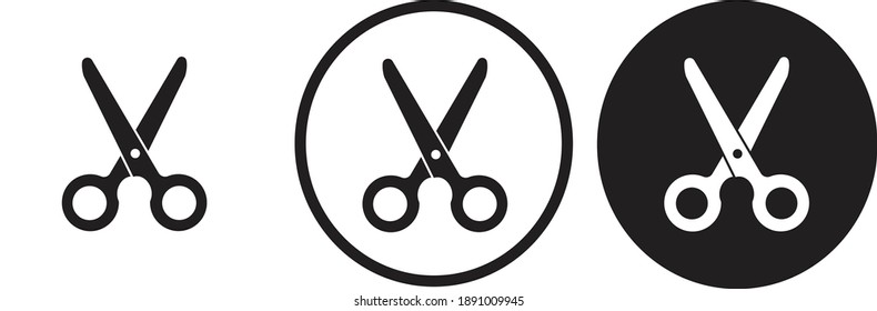 icon cut scissor  black outline logo for web site design 
and mobile dark mode apps 
Vector illustration on a white background