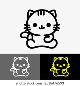 Icon cute cat vector black and white silhouette line art 