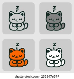 Icon cute cat vector black and white silhouette line art 