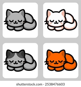 Icon cute cat vector black and white silhouette line art 