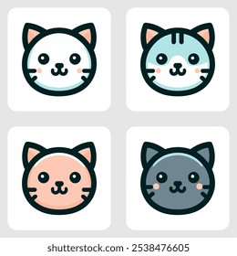 Icono lindo Vector de gato negro y blanco silueta línea arte 