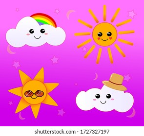 Icon cute clouds and sun 