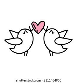 An icon of cute couple of little birds with heart holding by them. 