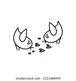 An icon of cute couple of little birds picking hearts. 