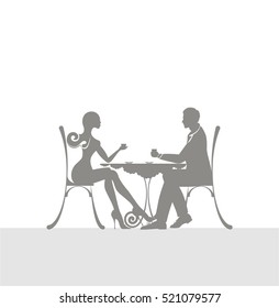the icon of cute couple of man and woman sitting in a cafe. The icon of pleasant meeting and love atmosphere.
