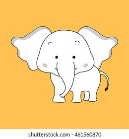 icon of cute elephant with yellow background,elephant vector illustration with black stroke