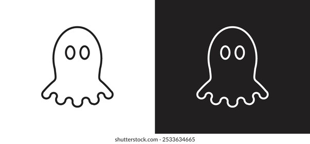 Icon of cute ghost characters with outlined style, Cartoon style ghost icon. Halloween ghost icon, October party scary clipart, Ghost vector illustration in black and white background. Editable stroke