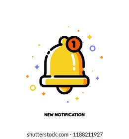 Icon of cute golden bell for new notification concept. Flat filled outline style. Pixel perfect 64x64. Editable stroke