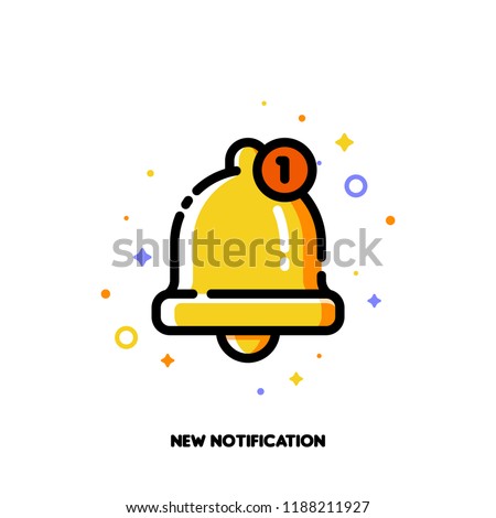 Icon of cute golden bell for new notification concept. Flat filled outline style. Pixel perfect 64x64. Editable stroke