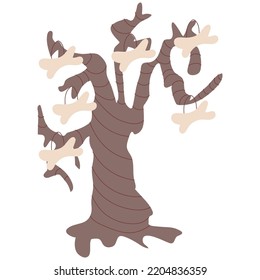 Icono de un adorable árbol de halloween de doodle dibujado a mano con huesos.Elemento gráfico de diseño único.Ilustración del vector de doodle dibujado a mano. 