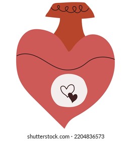 Icono de una botella rosa de doodle dibujada a mano adorable con corazones de cosméticos.Elemento gráfico de diseño único.Ilustración de doodle dibujado a mano. 