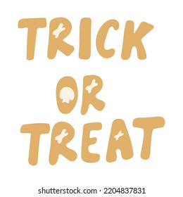 Icon of a cute hand drawn doodle halloween trick or treat lettering.Single design graphic element.Hand drawn doodle vector illustration. 