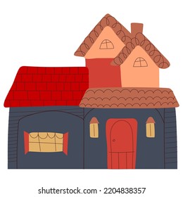 Icon of a cute hand drawn doodle cozy house.Single design graphic element.Hand drawn doodle vector illustration. 