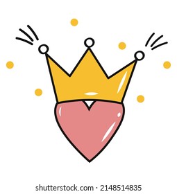Icon of a cute heart with a crown on it. Clip for decor. Vector isolated illustration in flat style.