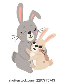 Icon von süßer Mama und Babyhase im Cartoon-Stil. Sonniges Haustier Silhouette. Hare Mutter und Kind bunte Illustration für Kinderbuch, Postkarten und Plakate.