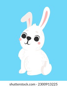Icon of cute rabbit in cartoon style. Bunny pet silhouette. Hare and rabbit colorful illustration for childrens book, postcards and posters.