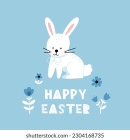 Icon of cute rabbit in cartoon style. Bunny pet silhouette. Hare and rabbit colorful illustration for childrens book, postcards and posters.